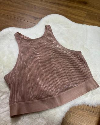 🌸 Crop Top Plissé Metallizzato Rosa Antico/Bronzo