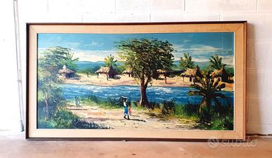 dipinto VINTAGE paesaggio etnico quadro cm 157x84