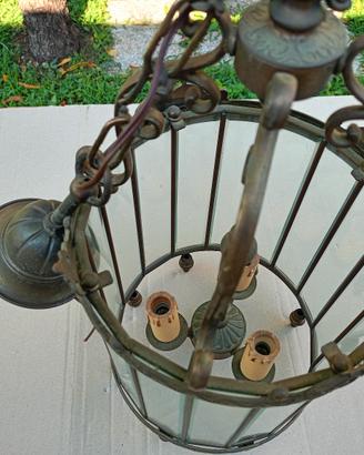 Lampadario vetro/ ottone