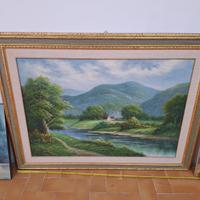 Quadro paesaggio a olio con cornice dorata