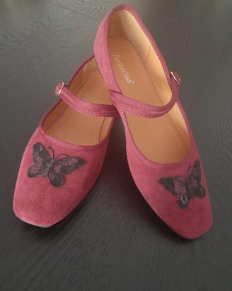 Mary Jane 41 Andarina Bordeaux Boho farfalle nere