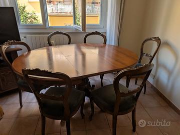Tavolo Tondo/Ovale Allungabile + 6 Sedie Legno
