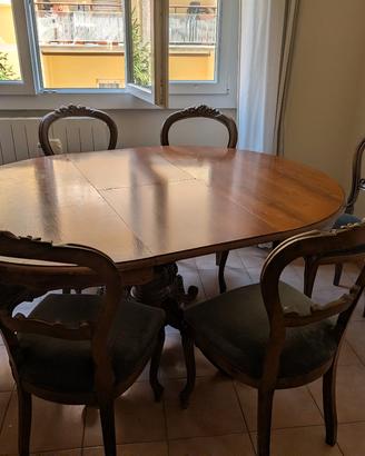 Tavolo Tondo/Ovale Allungabile + 6 Sedie Legno