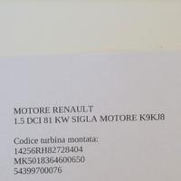 turbina motore renault k9kj8