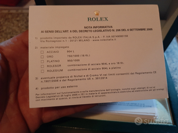 Rolex nota informativa