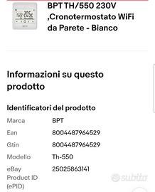BPT TH/550 230V ,Cronotermostato WiFi da Parete -