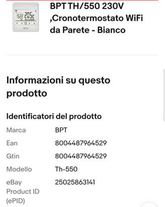 BPT TH/550 230V ,Cronotermostato WiFi da Parete -