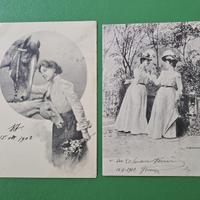 Due cartoline antiche viaggiate SIGNORE E CAVALLI