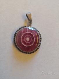 Pendente rotondo in argento e pietra Diaspro