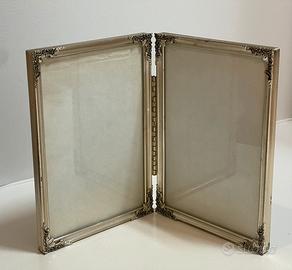 Portafoto doppio vintage a libro argentato