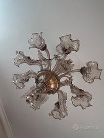 Lampadario d’epoca in vetro fume’ di Murano 8 luci