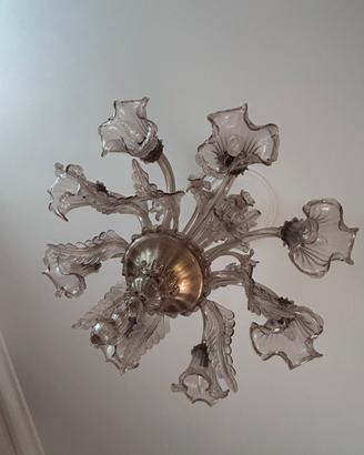 Lampadario d’epoca in vetro fume’ di Murano 8 luci
