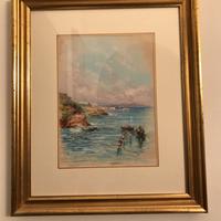 Antico acquerello con cornice in foglia d’oro.