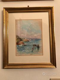 Antico acquerello con cornice in foglia d’oro.