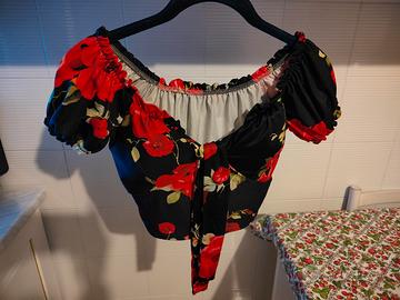 Maglietta corta rose donna