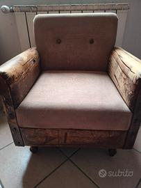 Divanetto in pelle e stoffa 