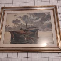 intenso  dipinto di una marina con barche