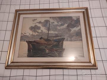 intenso  dipinto di una marina con barche