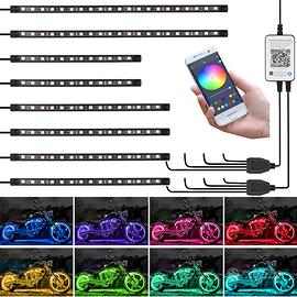 8 Pezzi Kit luci LED per moto, APP Control RGB Sma