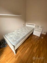 Letto singolo + Materasso + Comodino - Bianco