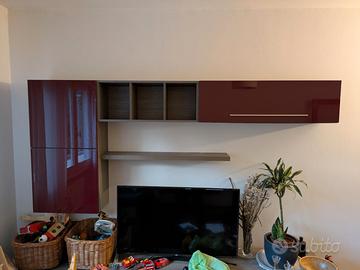 Parete Attrezzata Salotto bordeaux lucido