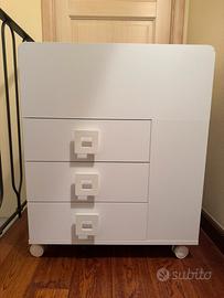Fasciatoio in lengno bianco con ruote e cassetti