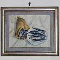 Dipinto a olio su tela Piatto con sarde
