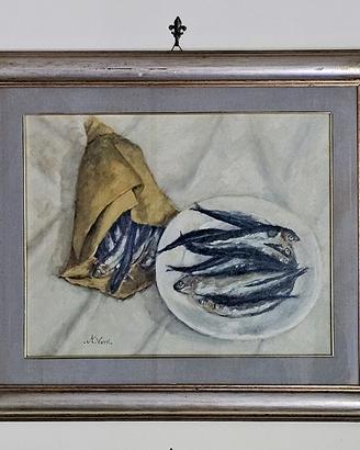 Dipinto a olio su tela Piatto con sarde