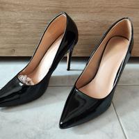  Décolleté Donna Con Tacco Nero Lucido Tata 38