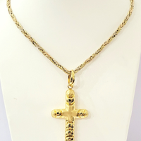 Collana bicolore maglia vuota ,Pendente croce 18kt