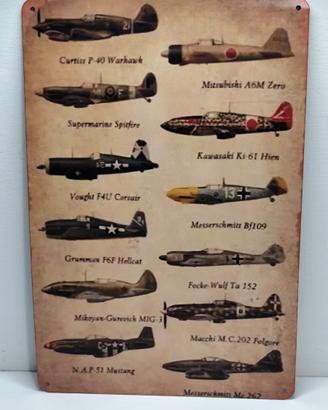 Targa Metallo Vintage Aerei WWII 20x30cm