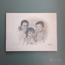 Fotografia d'epoca su Legno - Mamma Con Bambini