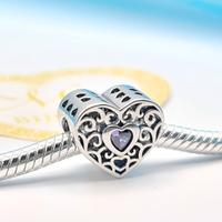 Charm argento 925 cuore love floreale zircone