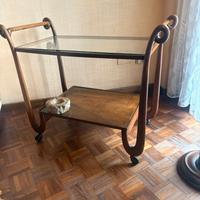 carrello in vetro con struttura in legno antico
