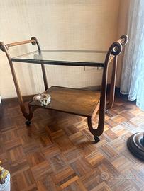 carrello in vetro con struttura in legno antico