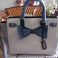 Elegante borsa donna manici/ tracolla fiocco blu