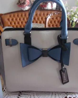 Elegante borsa donna manici/ tracolla fiocco blu