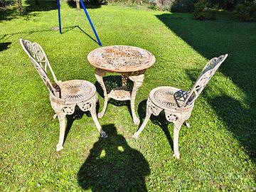 Set da giardino vintage Tavolo + 2 Sedie in ghisa