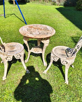 Set da giardino vintage Tavolo + 2 Sedie in ghisa