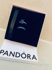 PANDORA 2 Anelli Mis 56 Fascia Blu e Pietra Blu