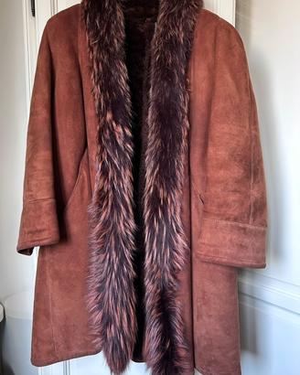 Montone shearling donna con collo in pelliccia