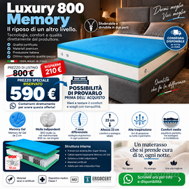 Materasso Luxury 800 Memory matrimoniale 160x190
