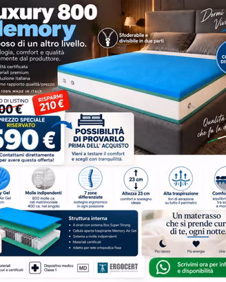 Materasso Luxury 800 Memory matrimoniale 160x190