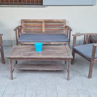 Set relax da giardino in legno cuscini tortora