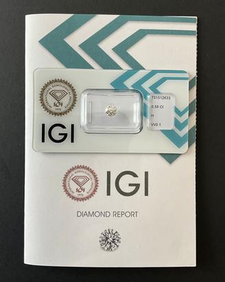 Diamante Naturale 0.58 Ct - H - VVS1- 3EX- IGI 