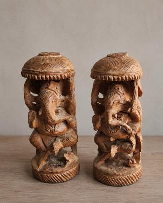 Coppia statuelle Ganesha in legno intagliato 