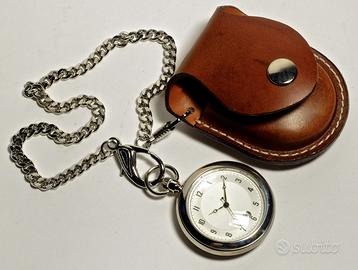 Orologio da tasca con catena e astuccio in cuoio