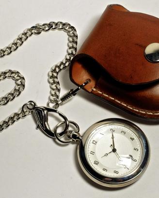Orologio da tasca con catena e astuccio in cuoio