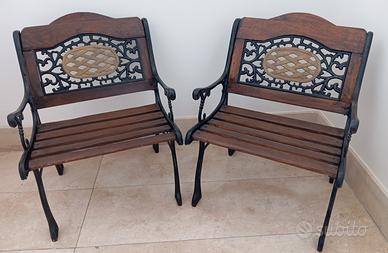 Panchine d'epoca in legno e ghisa 