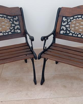 Panchine d'epoca in legno e ghisa 